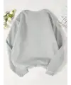 Ribbon Baskılı Gri Unisex Oversize Bisiklet Yaka Sweatshirt