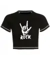 Rock Baskılı Ters Dikiş Siyah Crop