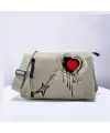 Rock Heart Baskılı Unisex Bej Postacı Çantası