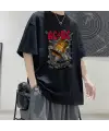 Rock Serisi AC/DC Baskılı Siyah Unisex Oversize T-Shirt