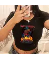 Rock Serisi Iron Maiden Baskılı Siyah Crop