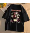 Rock Serisi Iron Maiden Logo Baskılı Siyah Unisex Oversize T-Shirt