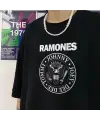 Rock Serisi Ramones Logo Siyah Unisex Oversize T-Shirt