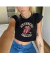Rolling Stones Baskılı Siyah Crop