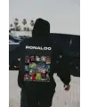 Ronaldo Baskılı Siyah Kapşonlu Sweatshirt