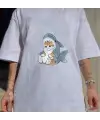 Shark Cat Siyah Unisex Oversize T-Shirt