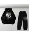 Siouxsie Banshees Baskılı Siyah Oversize Kapüşonlu Sweatshirt & Eşofman Altı Unisex İkili Takım
