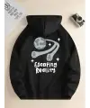 Sırt Baskılı Escaping Reality Siyah Kapşonlu Sweatshirt