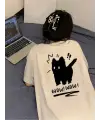 Sırt Baskılı Wow Cat Beyaz Unisex T-Shirt