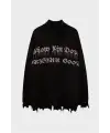 Siyah Gothic Show Xin Dou Yırtık Oversize Triko Kazak