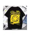 Siyah Renk Nirvana Baskılı Geniş Kesim Unisex Rock Metal T-Shirt