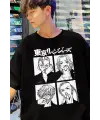 Siyah Renk Tokyo Revengers Büyük Baskılı Unisex Geniş Kesim Anime T-Shirt