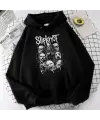 Slipknot Skulls Baskılı Siyah Unisex Oversize Kapüşonlu Sweatshirt