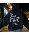Slogan Baskılı Siyah Kapşonlu Sweatshirt