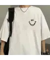 Smile Baskılı Siyah Unisex Oversize T-Shirt
