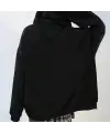 Sokak Tarzı Düz Oversize Siyah Unisex Kapşonlu Hırka