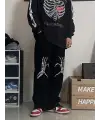Sokak Tarzı Skeleton Heart Baskılı Unisex Baggy Eşofman