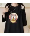 Spaghetti Cat Siyah Unisex Oversize T-Shirt