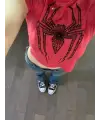 Spider Baskılı Kırmızı Crop Bluz