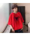 Spider Baskılı Kırmızı Unisex Oversize T-Shirt