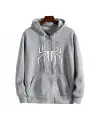 Spider Baskılı Oversize Fermuarlı Gri Unisex Kapüşonlu Hırka