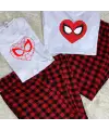 Spider Heart Baskılı Siyah Unisex Oversize Kısa Kol  Alt Üst 2 L.İ Takım