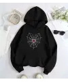 Spider Heart Taş İşleme Detail Baskılı Kapşonlu Sweatshirt