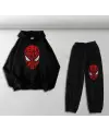 Spider-Man Head Baskılı Siyah Oversize Kapüşonlu Sweatshirt & Eşofman Altı Unisex İkili Takım