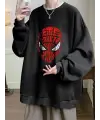 Spider-Man Head Baskılı Siyah Unisex Oversize Bisiklet Yaka Sweatshirt