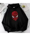 Spider-Man Head Baskılı Siyah Unisex Oversize Kapüşonlu Sweatshirt