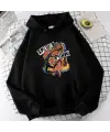 Spider Punk Baskılı Siyah Unisex Oversize Kapüşonlu Sweatshirt