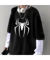 Spider Unisex Oversize Fake Kollu Beyaz T-Shirt