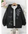 Star Baskılı Oversize Fermuarlı Siyah Unisex Kapüşonlu Hırka