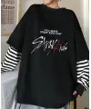 Stray Kids Baskılı Fake Sleeves Unisex Siyah T-Shirt