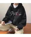Stray Kids Baskılı Oversize Fermuarlı Siyah Unisex Kapüşonlu Hırka