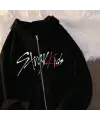 Stray Kids Baskılı Oversize Fermuarlı Siyah Unisex Kapüşonlu Hırka