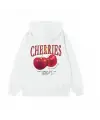Street Wear Cherry Baskılı Oversize Unisex Ecru Kapşonlu Hoodie Sweatshirt
