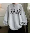 Street Wear Hip-Hop Friends Oversize Unisex Gri Bisiklet Yaka Sweatshirt