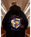 Street Wear Rubik Küp Baskılı Oversize Unisex Ecru Kapşonlu Hoodie Sweatshirt