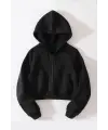 Streetwear Fermuarlı Uzun Kollu Siyah Crop Hırka