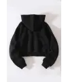 Streetwear Fermuarlı Uzun Kollu Siyah Crop Hırka