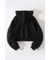 Streetwear Fermuarlı Uzun Kollu Siyah Crop Hırka