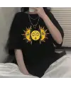 Sun And Moon Oversize Unisex Siyah T-Shirt