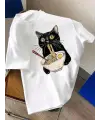 Sushi Black Cat Baskılı Oversize T-Shirt