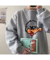 Tired Duck Baskılı Gri Unisex Oversize Bisiklet Yaka Sweatshirt