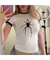 Toptan Spider Baskılı Şeritli Bluz Body Crop