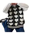 Touz Kawaii Harajuku Kalp Desenli V Yaka Oversize Süveter