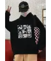 Touz My Hero Academia Kolaj Siyah Kapşonlu Sweetshirt
