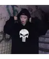 Touz Punisher Siyah Kapüşonlu Sweatshirt