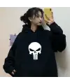 Touz Punisher Siyah Kapüşonlu Sweatshirt